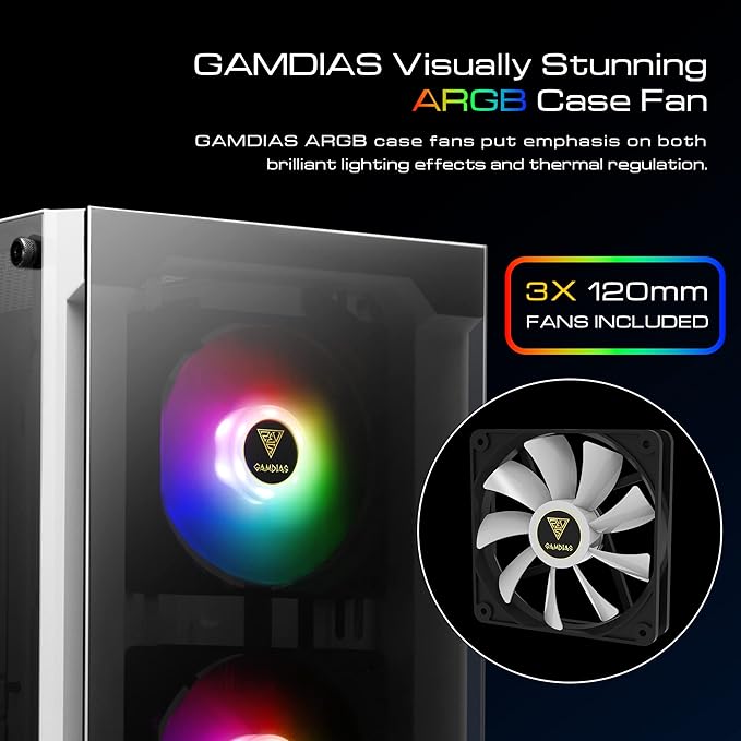 GAMDIAS TALOS E3 White Gaming pc case, Mid-Tower ATX Case