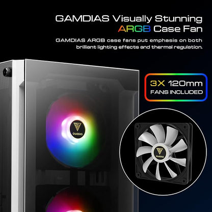 GAMDIAS TALOS E3 White Gaming pc case, Mid-Tower ATX Case